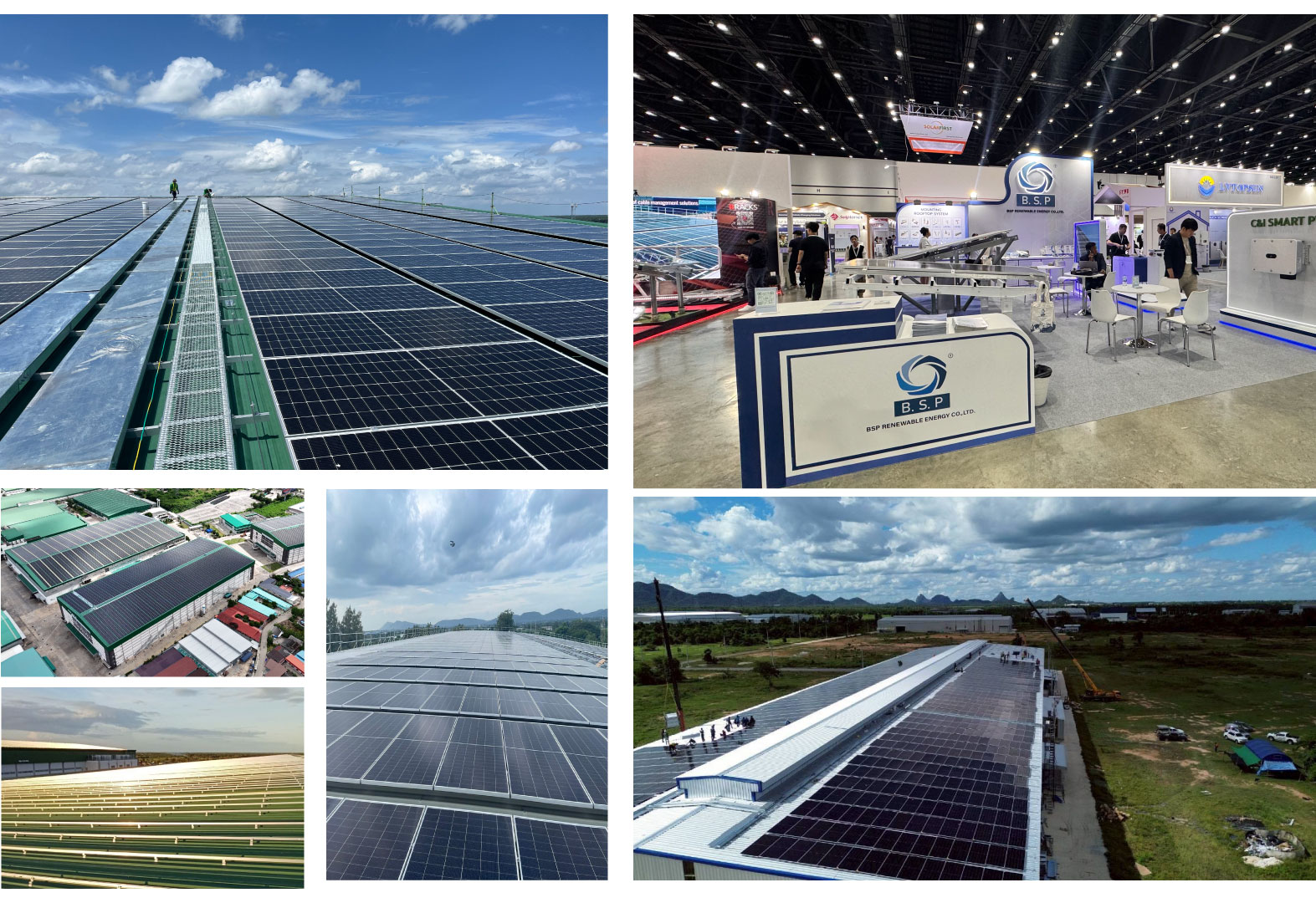 Solar Rooftop installation on industrial factory roof using BSP solar mounting systems in Thailand
